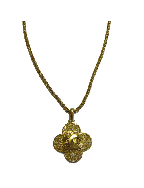Sautoir CHANEL Collection 1995 vintage pendentif et chaîne en métal doré