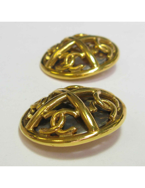 Boucles d'oreille clips CHANEL Vintage en métal doré