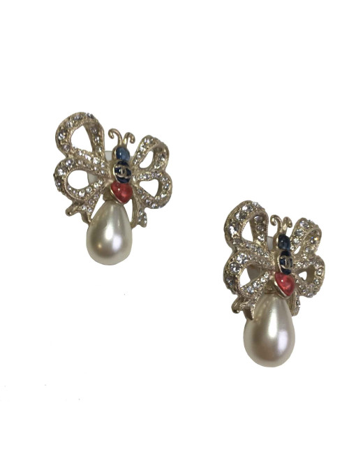 Boucles d'oreille clous CHANEL Noeuds et perle ovale nacrée