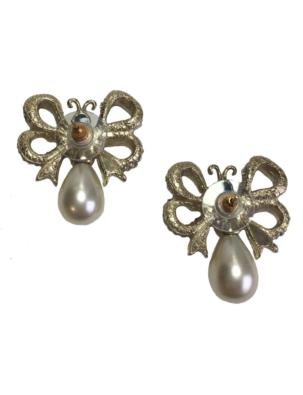 Boucles d'oreille clous CHANEL Noeuds et perle ovale nacrée