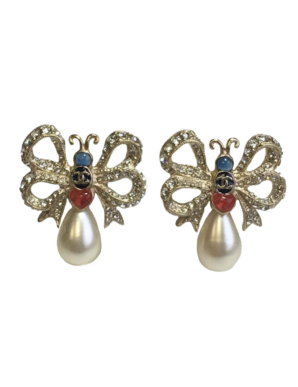 Boucles d'oreille clous CHANEL Noeuds et perle ovale nacrée