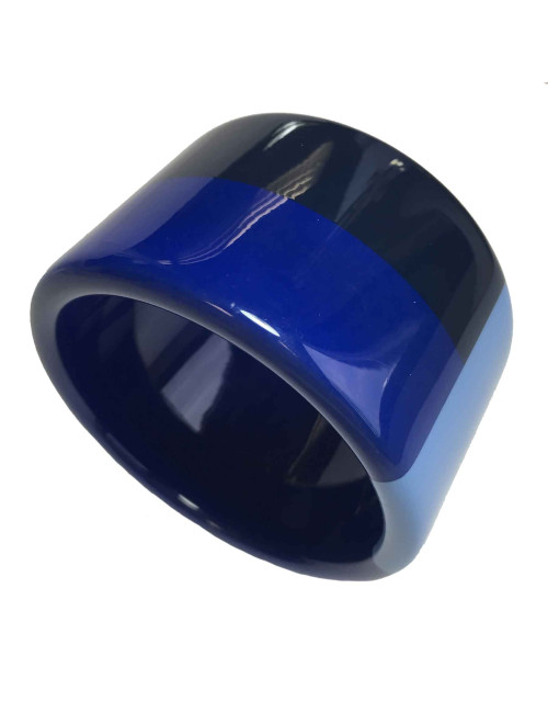 Bracelet manchette HERMES en bois laqué bleu et jaune