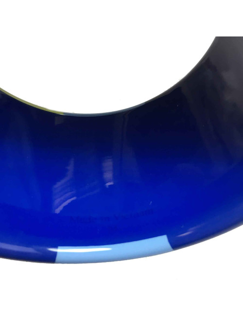 Bracelet manchette HERMES en bois laqué bleu et jaune