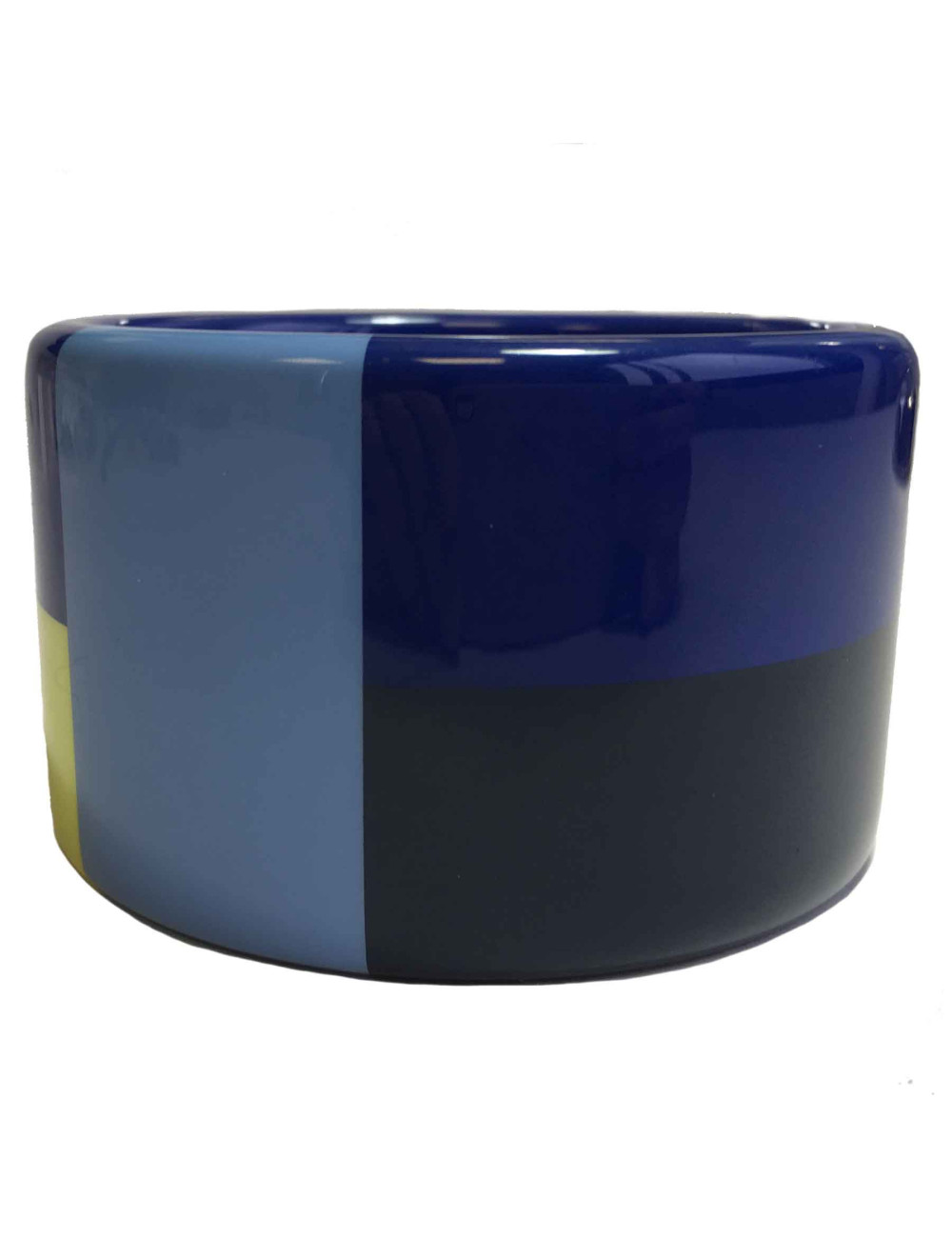 Bracelet manchette HERMES en bois laqué bleu et jaune