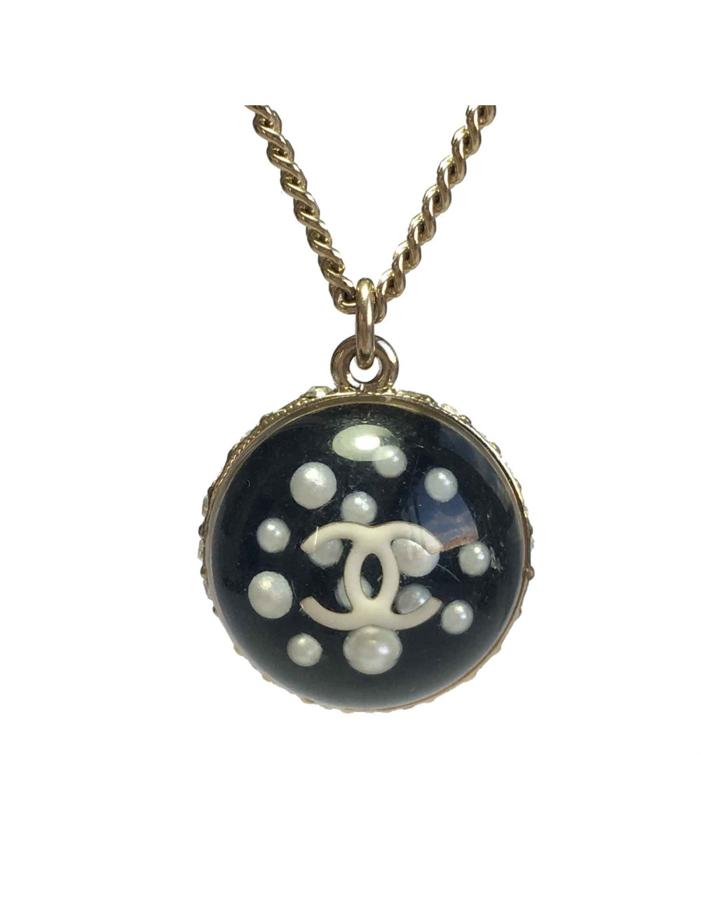 Collier pendentif CHANEL boule CC inclusion de perles nacrées