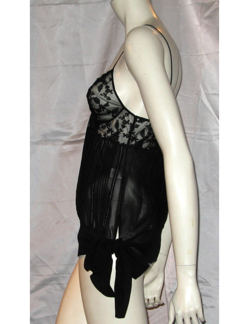 Top LA PERLA en soie et dentelle noire T2