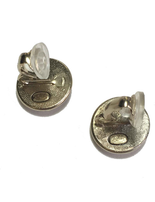 Boucles d'oreille clips CHANEL boules dorées et strass