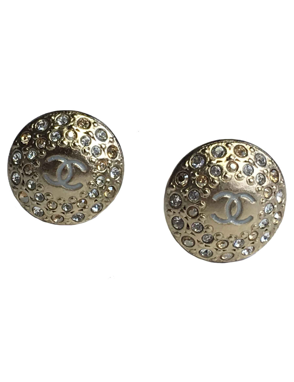 Boucles d'oreille clips CHANEL boules dorées et strass