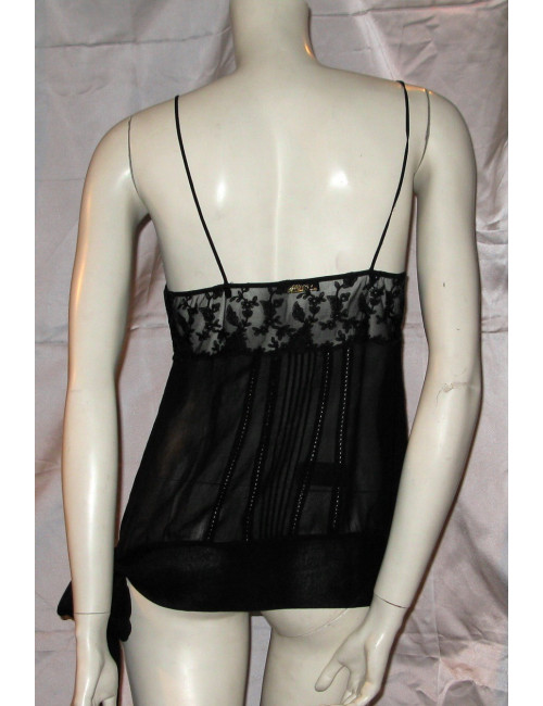 Top LA PERLA en soie et dentelle noire T2