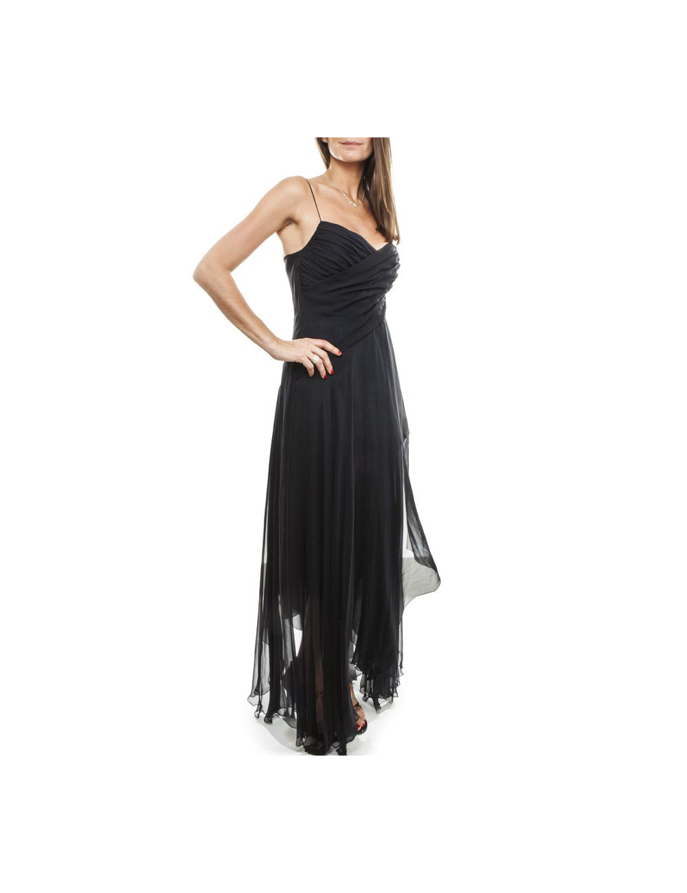 Robe CHANEL T 36 longue et fluide bleu foncé