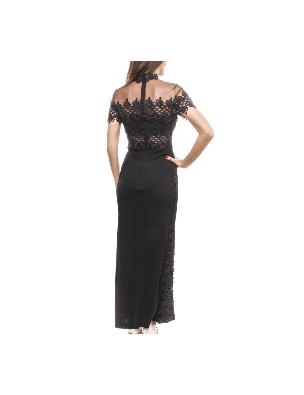 JIKI Monte Carlo Long Evening Dress in black viscose and tulle 38FR