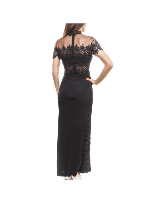 JIKI Monte Carlo Long Evening Dress in black viscose and tulle 38FR