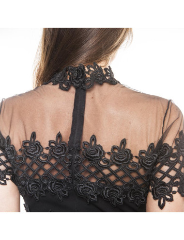 Robe JIKI longue noire avec borderies 2