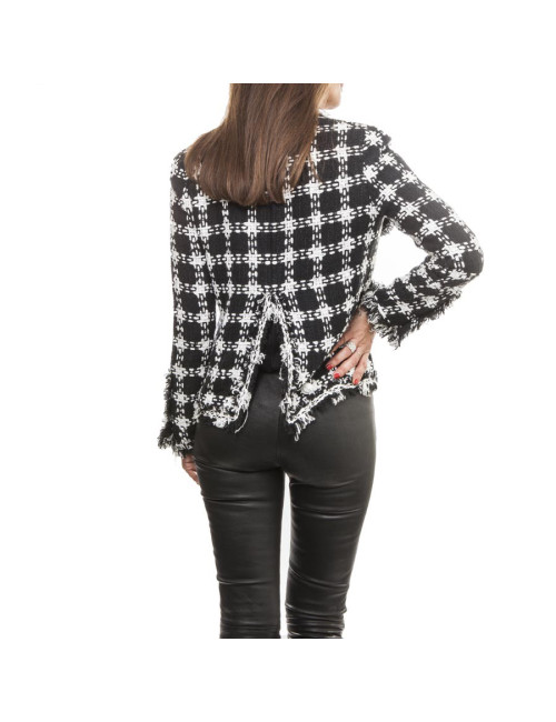 CHANEL Jacket in Black and White Cotton and Viscose Size 38FR