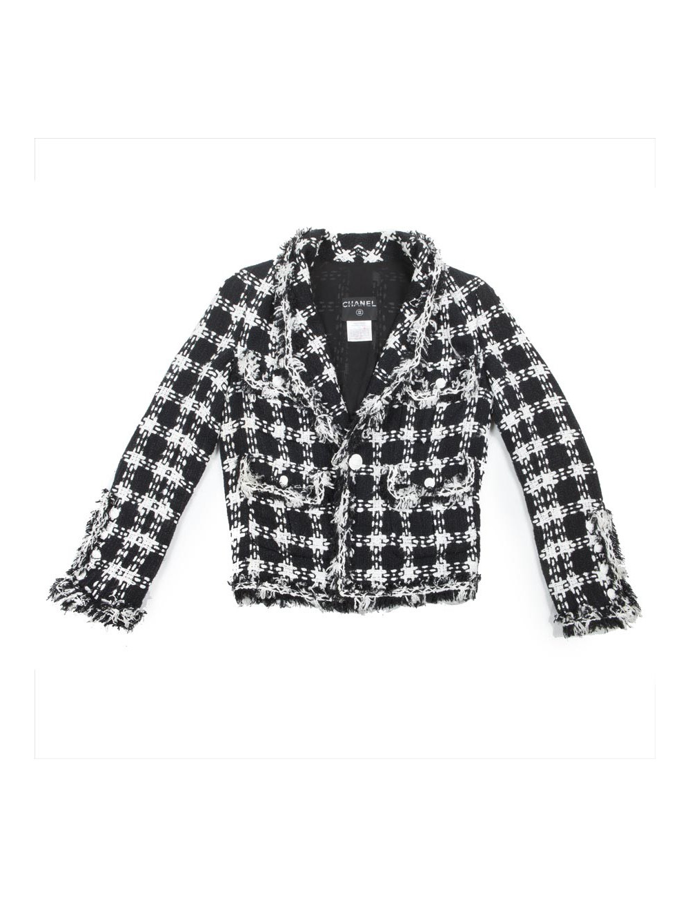 CHANEL Jacket in Black and White Cotton and Viscose Size 38FR