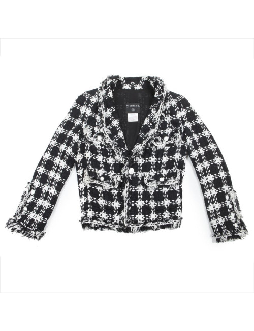 CHANEL Jacket in Black and White Cotton and Viscose Size 38FR
