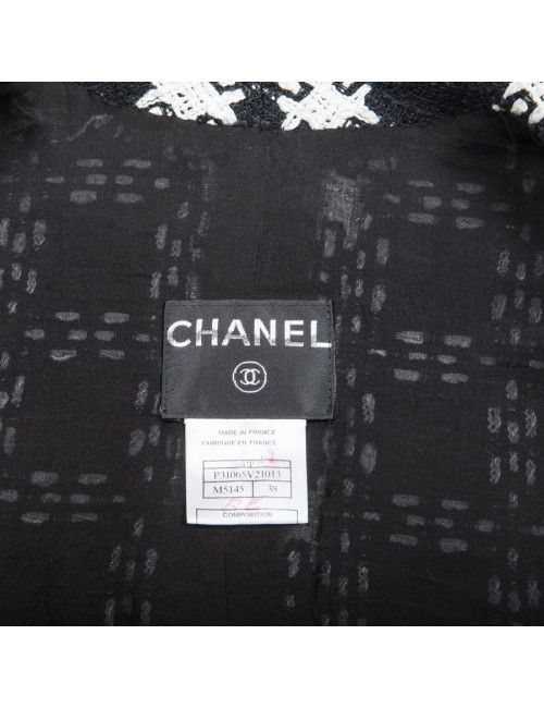 CHANEL Jacket in Black and White Cotton and Viscose Size 38FR