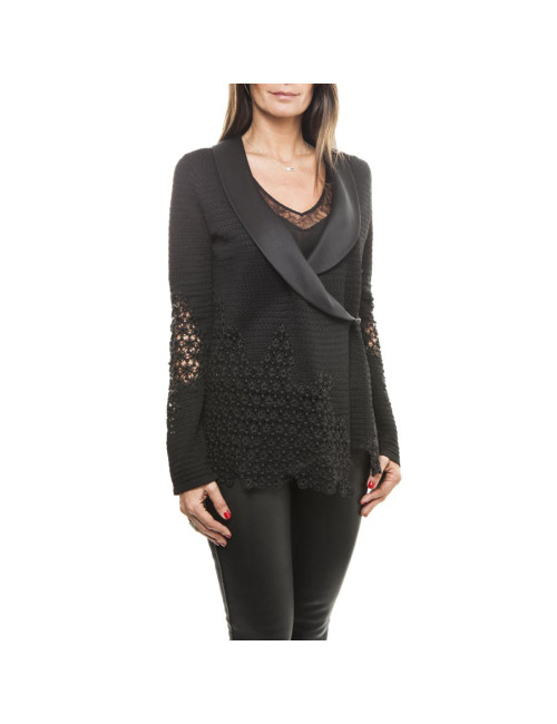 Long gilet  chanel t 38 noir et dentelle