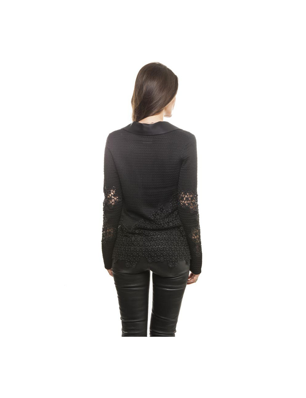 Chanel cardigan jacket in black cotton and lace, size 38FR