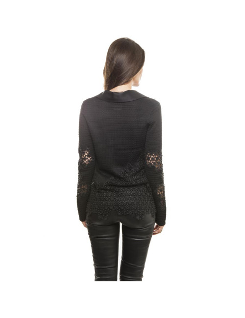 Chanel cardigan jacket in black cotton and lace, size 38FR