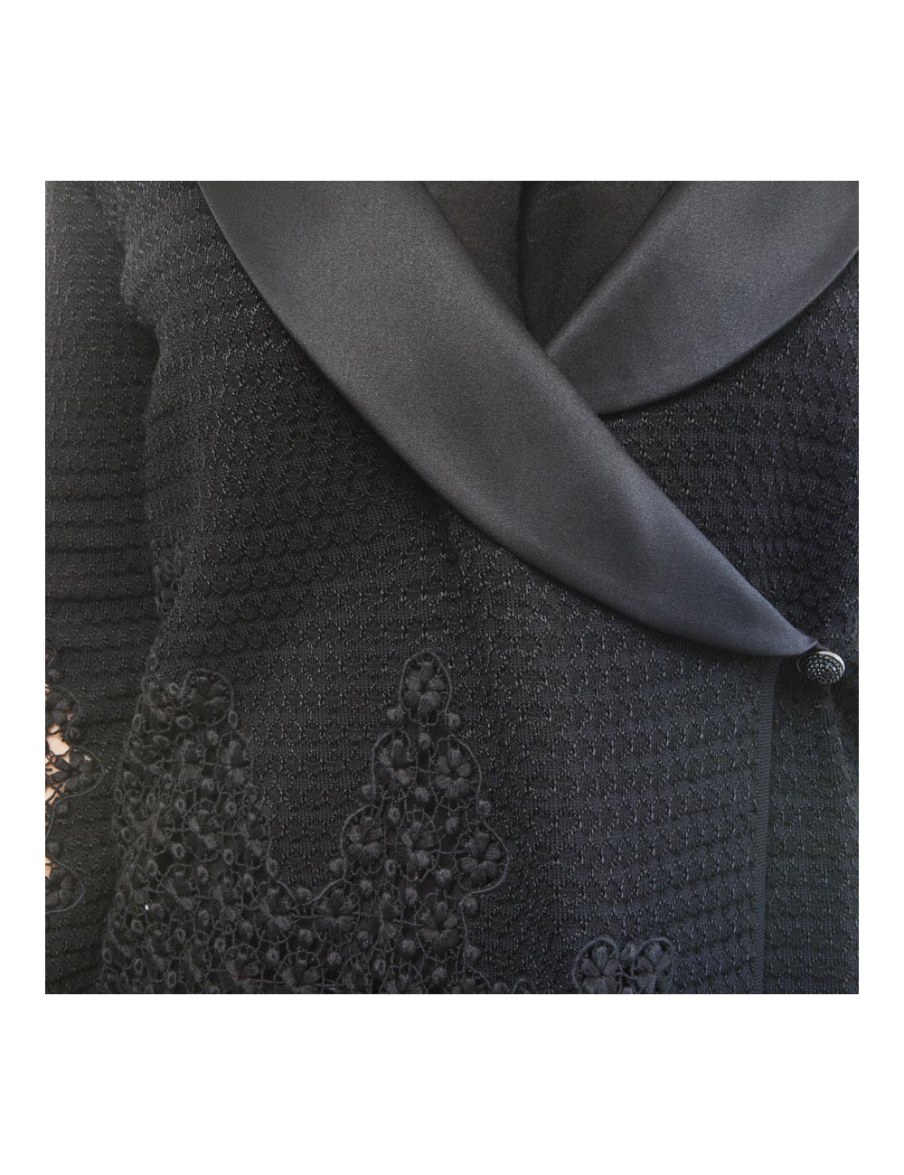 Chanel cardigan jacket in black cotton and lace, size 38FR