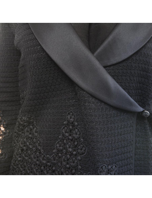 Chanel cardigan jacket in black cotton and lace, size 38FR