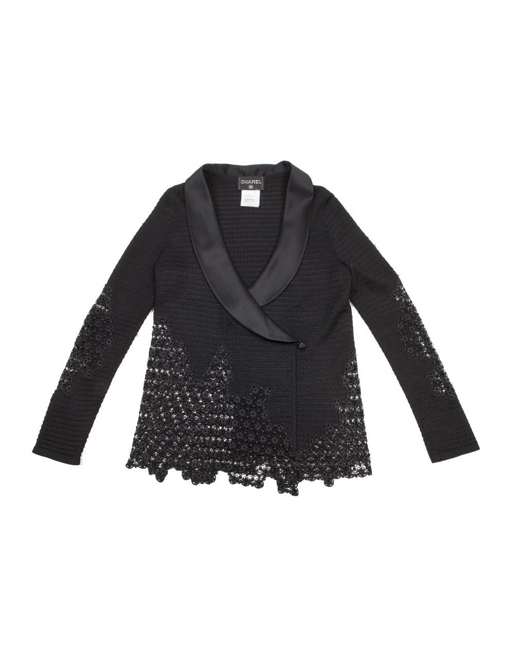 Chanel cardigan jacket in black cotton and lace, size 38FR