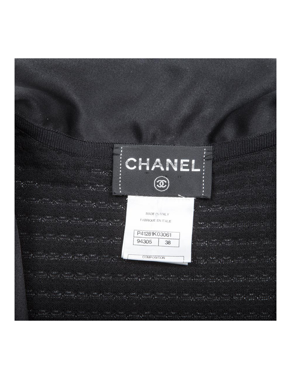 Chanel cardigan jacket in black cotton and lace, size 38FR