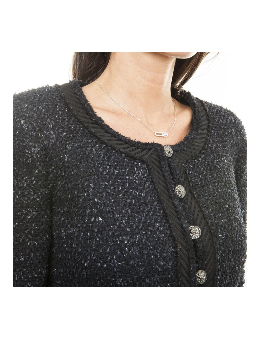 Veste CHANEL T34 Tweed  bleu marine et noir