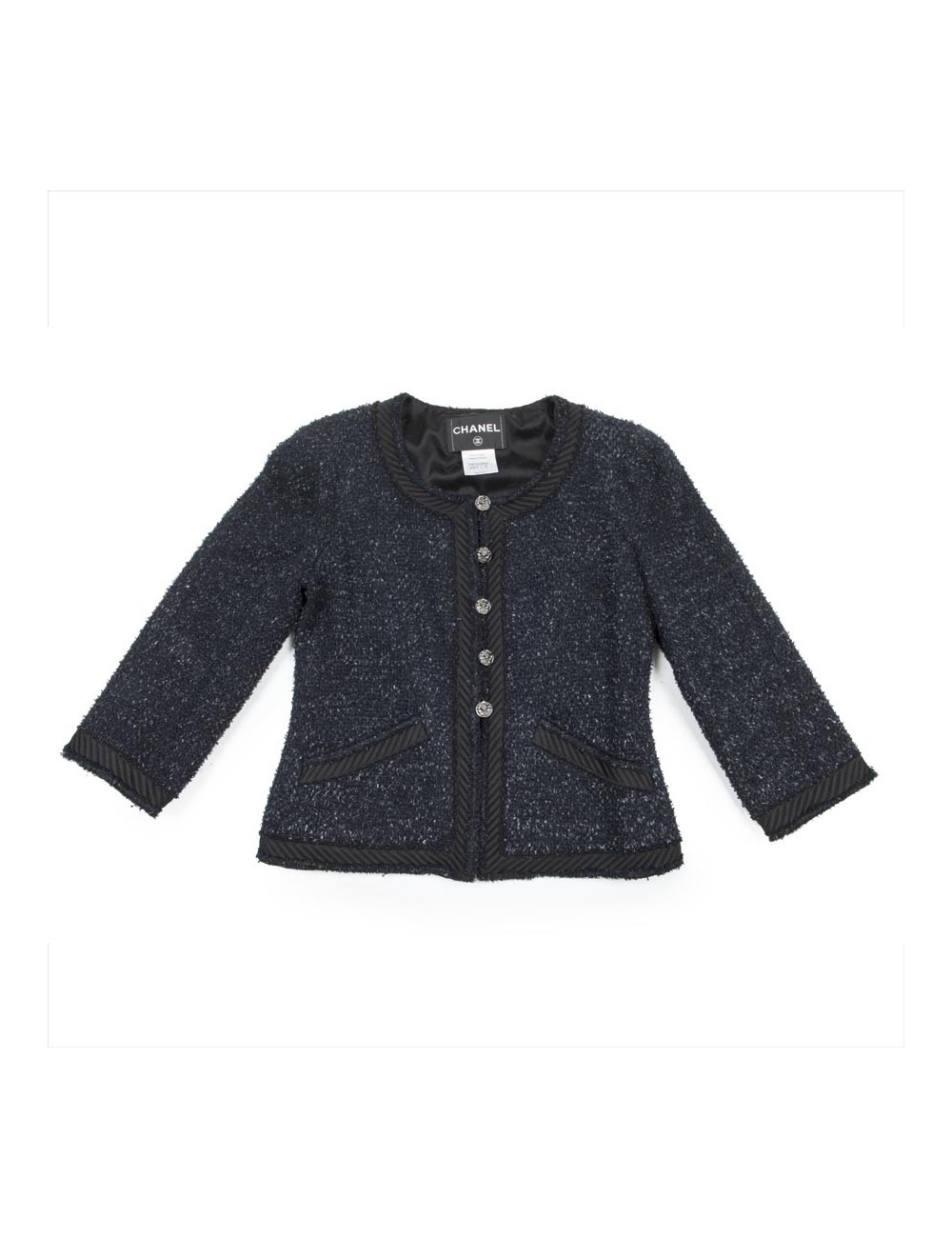 Veste CHANEL T34 Tweed  bleu marine et noir