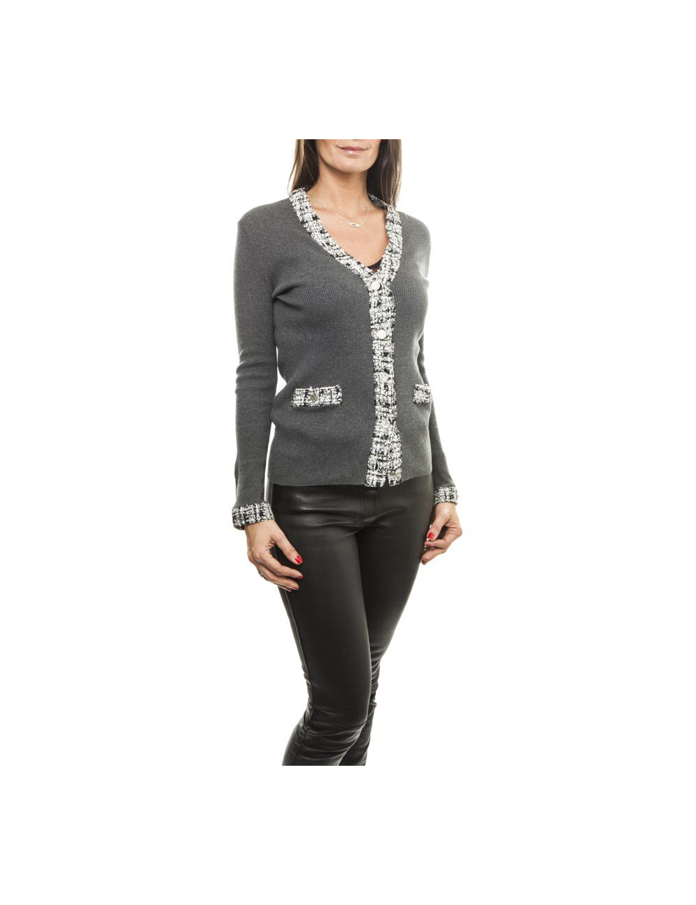 Gilet CHANEL T 38 gris en coton