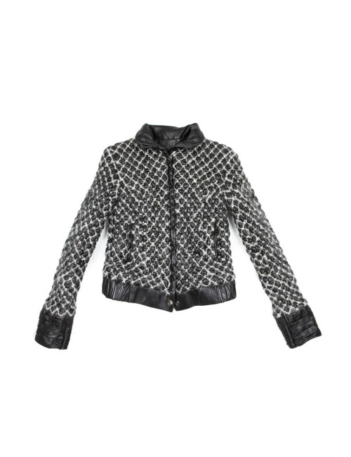 Blouson CHANEL T 36 cuir d'agneau lisse noir 