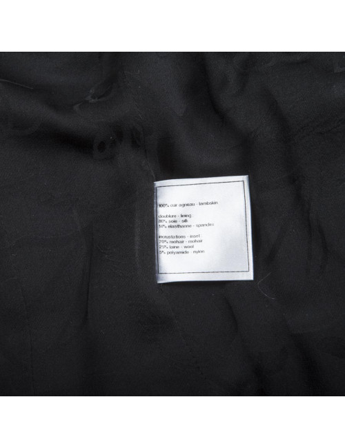 CHANEL jacket in black lamb leather stitched with white mohair size 38FR 