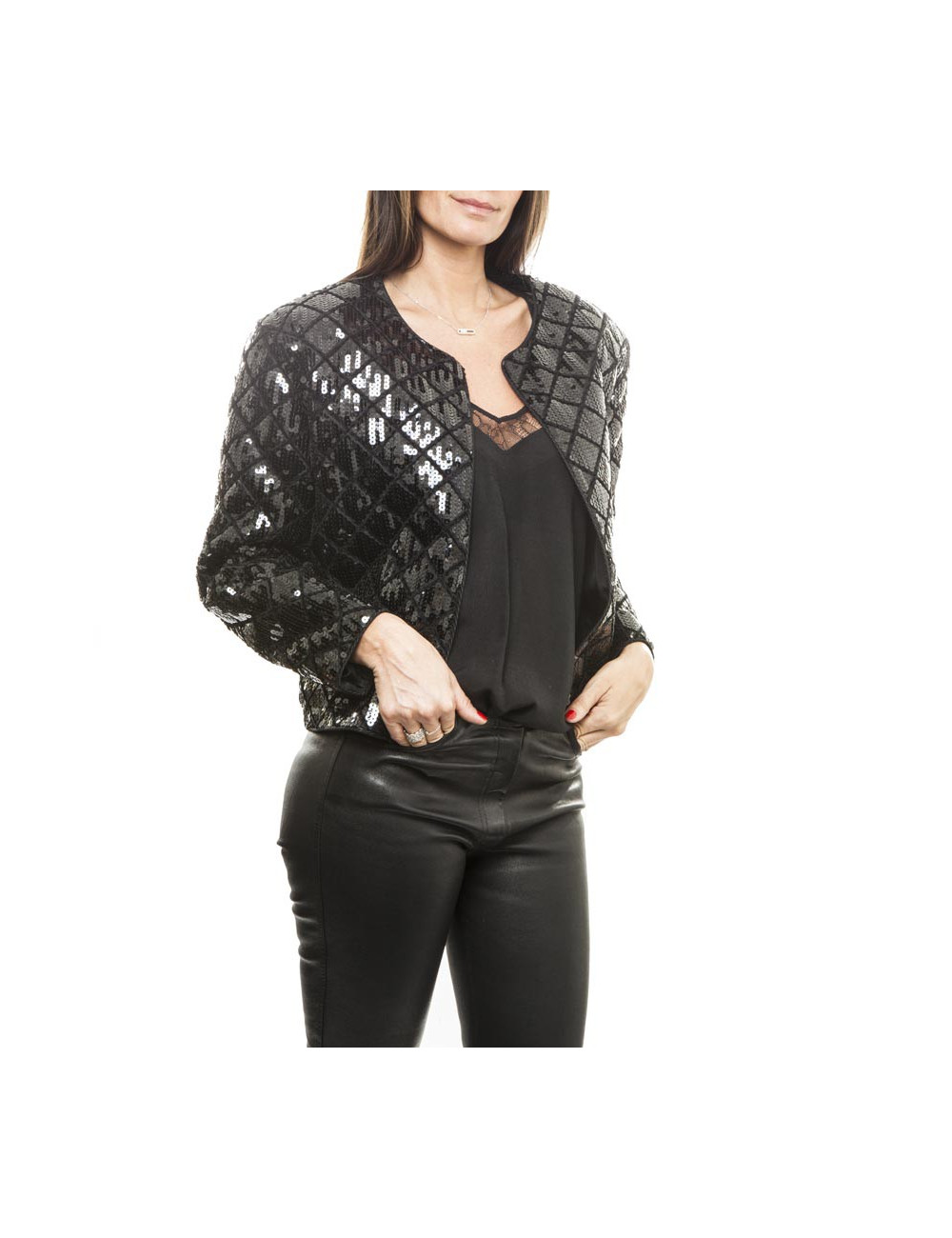 Veste CHANEL à sequins noirs T