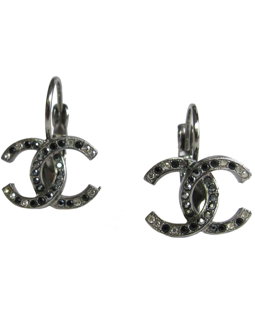 Clous CHANEL CC en ruthénium et strass blancs et noirs