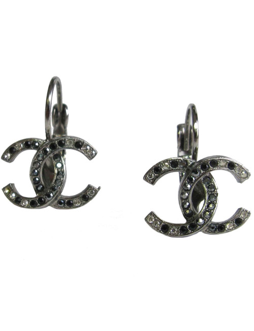 Clous CHANEL CC en ruthénium et strass blancs et noirs