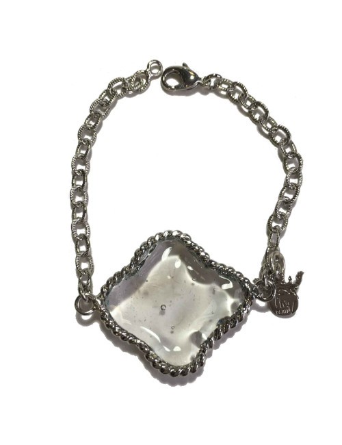 Bracelet MARGUERITE DE VALOIS "Trèfle" pâte de verre transparente