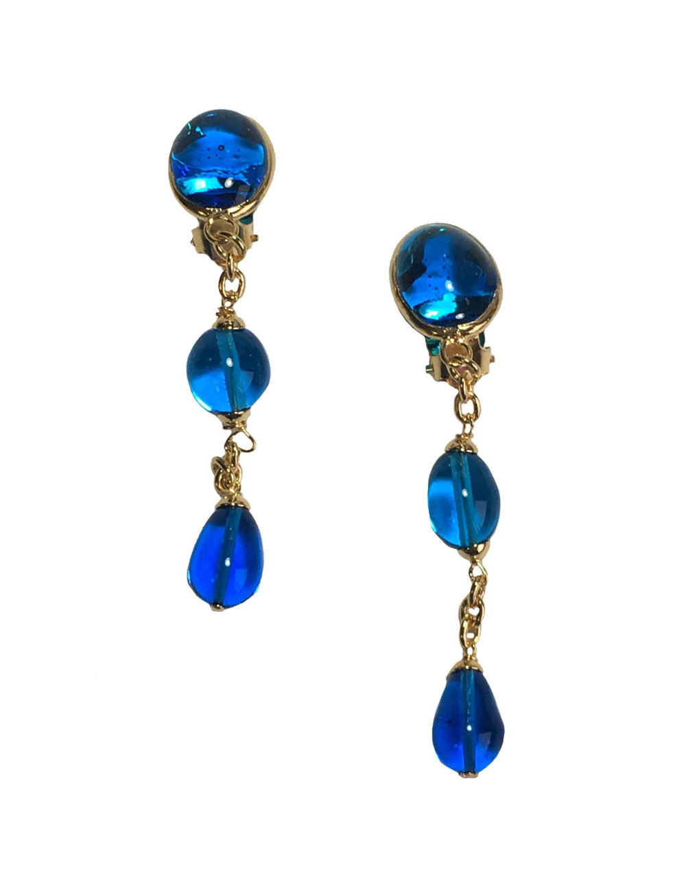 Clips d'oreille MARGUERITE DE VALOIS en pâte de verre bleu 