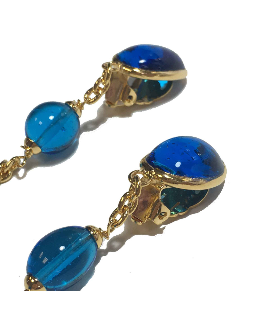 Clips d'oreille MARGUERITE DE VALOIS en pâte de verre bleu 