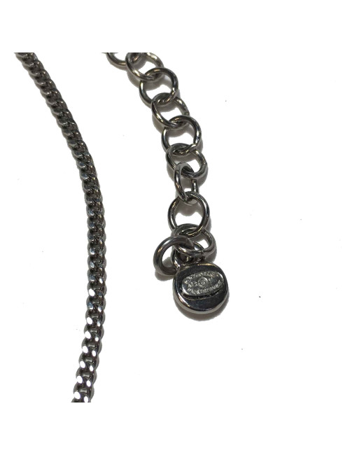 CHANEL chain necklace with pendant in silver metal, CC and rhinestones