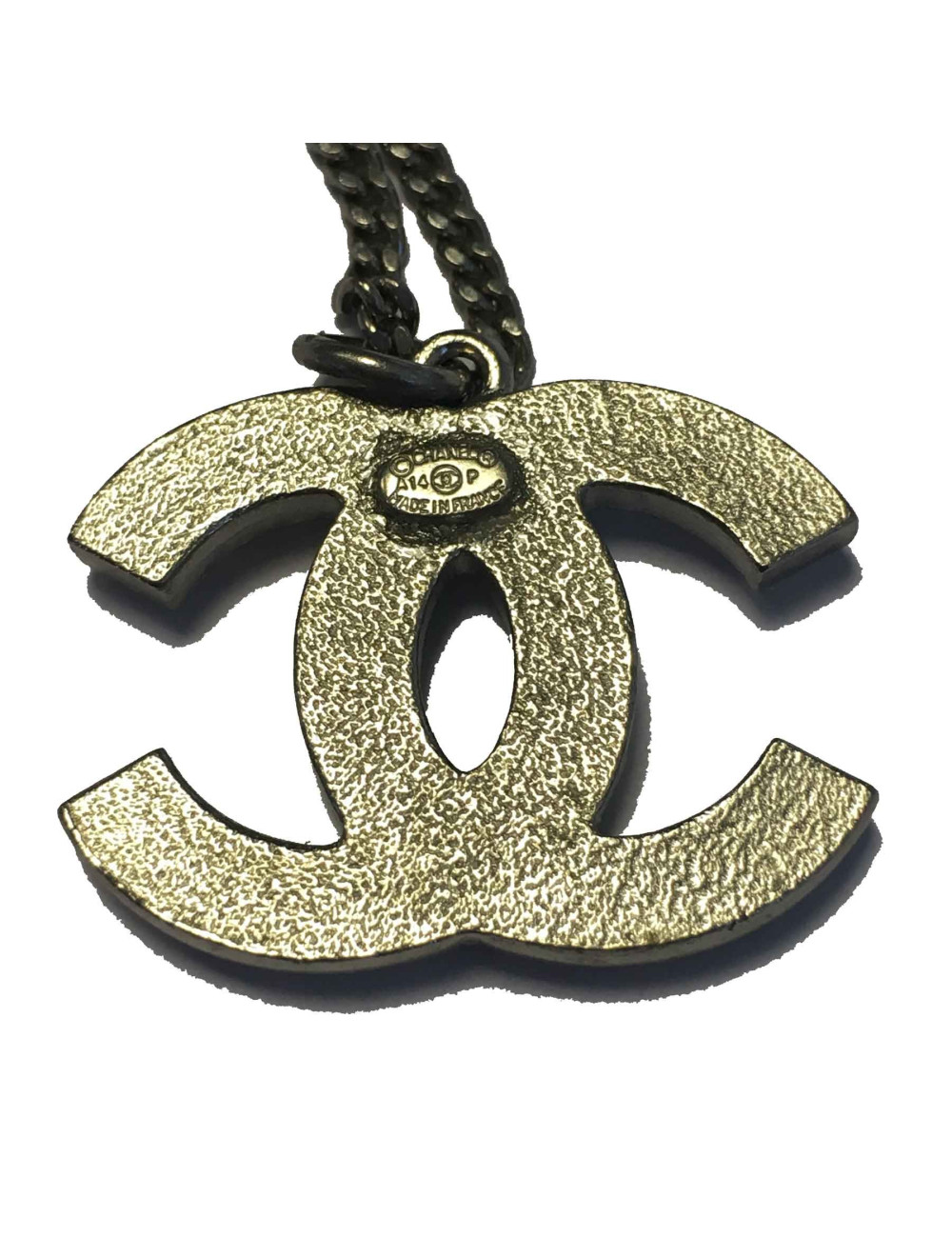 Collier CHANEL CC strass métal argenté