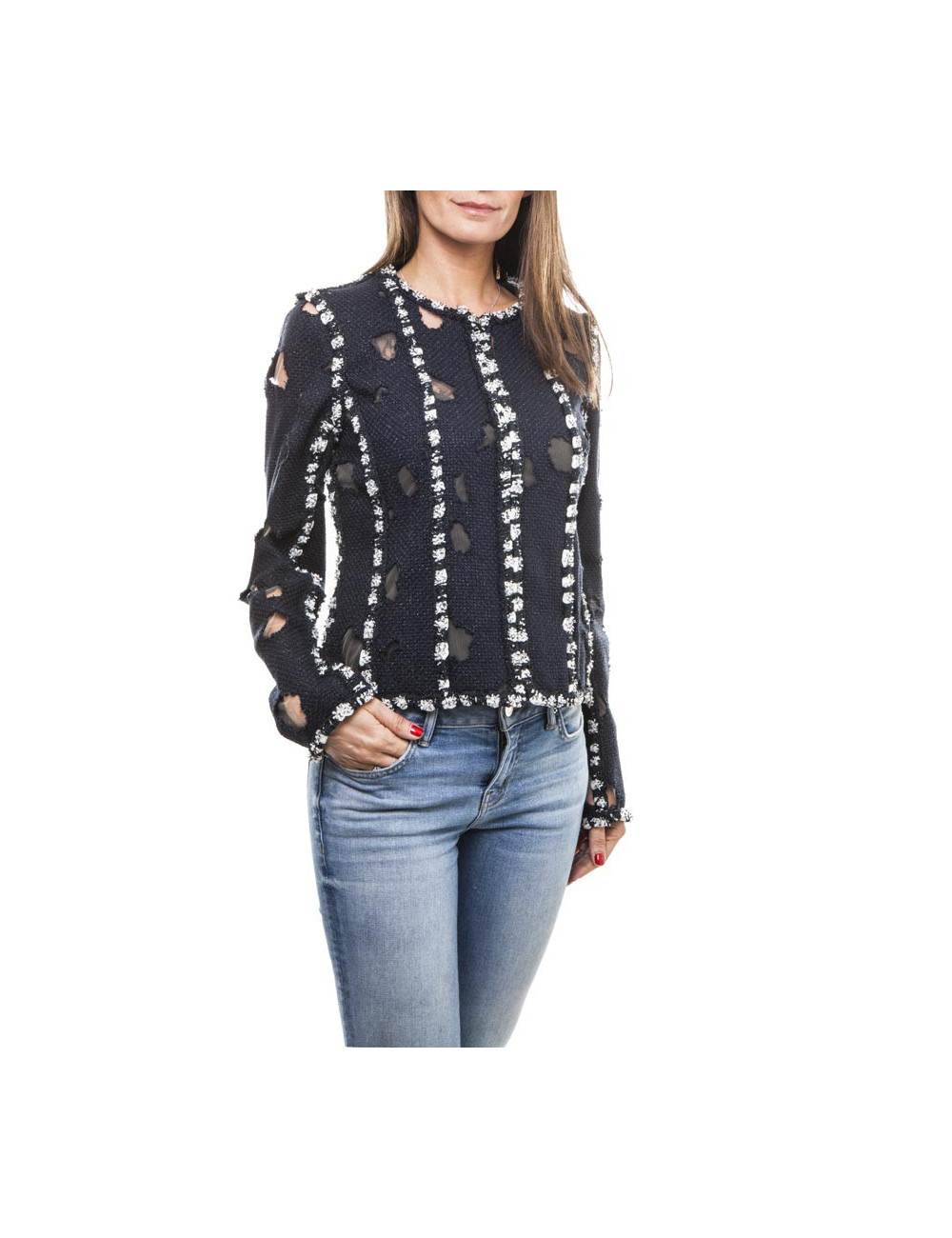 Veste CHANEL T 38 bleu et blanc