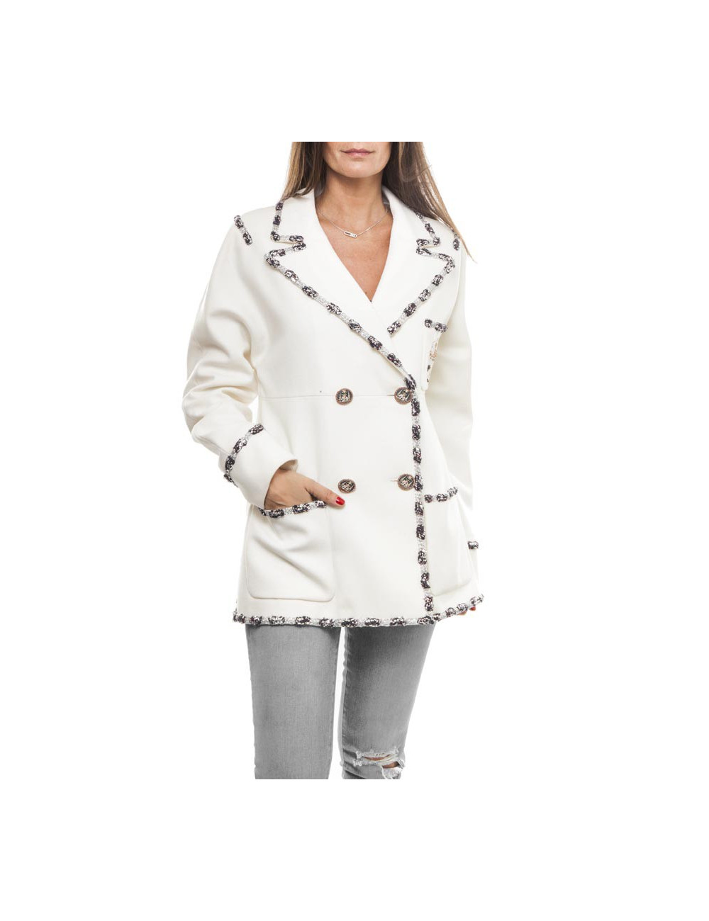 Veste CHANEL T 44 "Paris Bombay" blanche