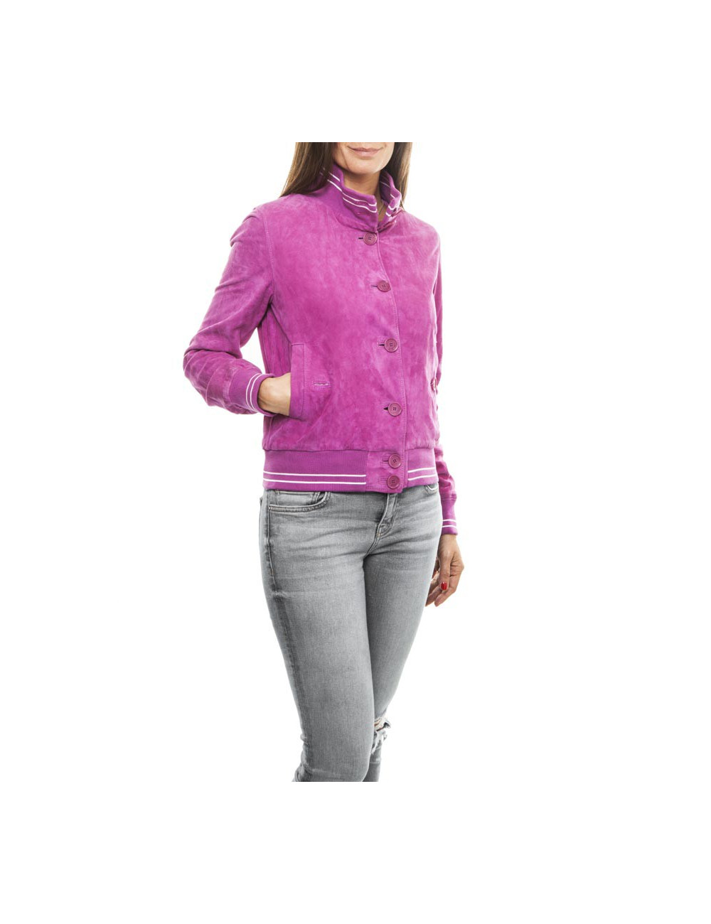 JEAN PAUL GAULTIER jacket in fuchsia velvet calfskin size 38FR