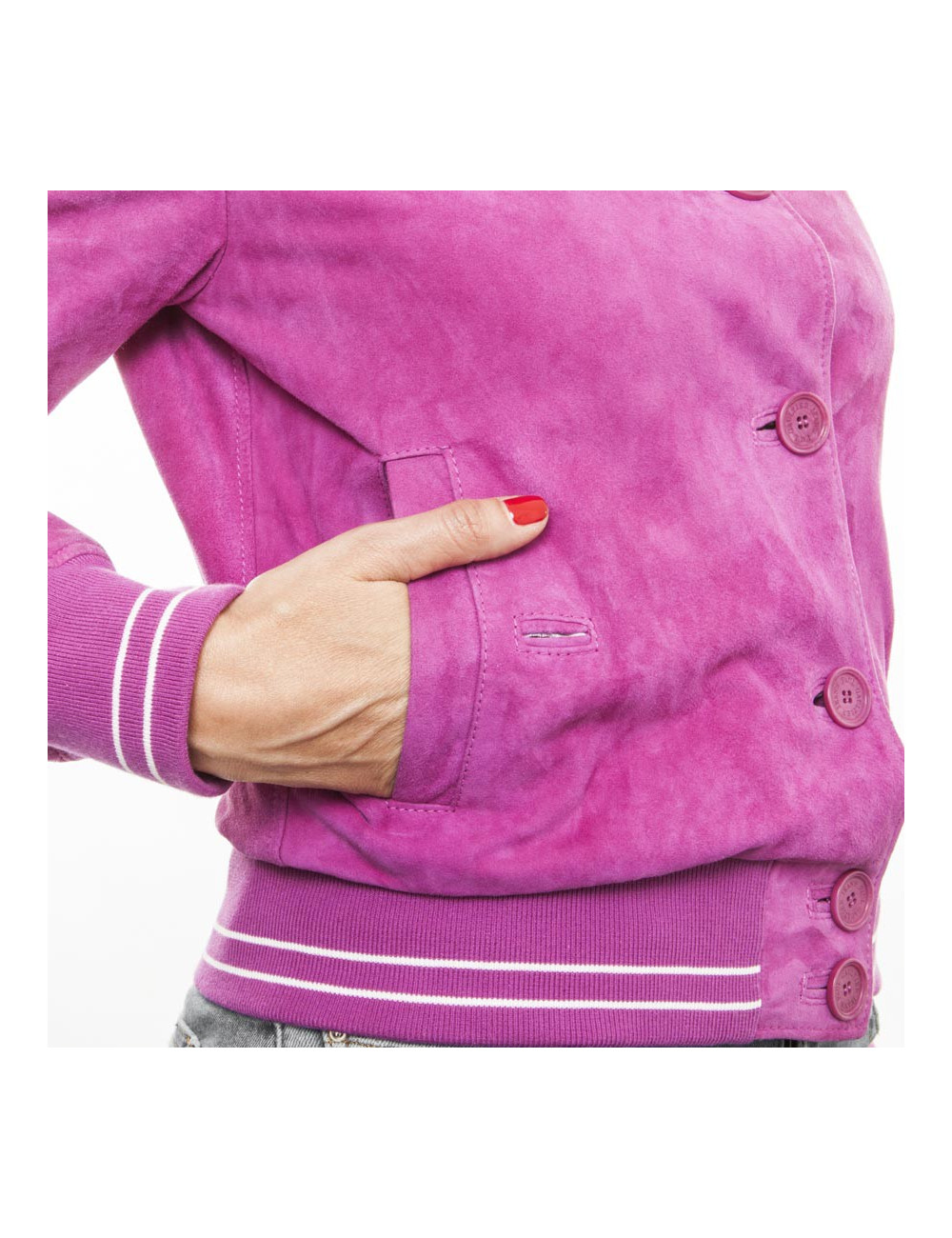 JEAN PAUL GAULTIER jacket in fuchsia velvet calfskin size 38FR