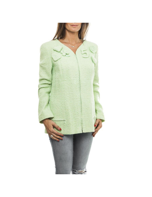 Veste CHANEL T 44 tweed vert d'eau 