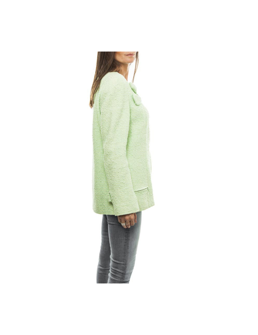 CHANEL  tweed jacket in anise green and light green Size 44FR