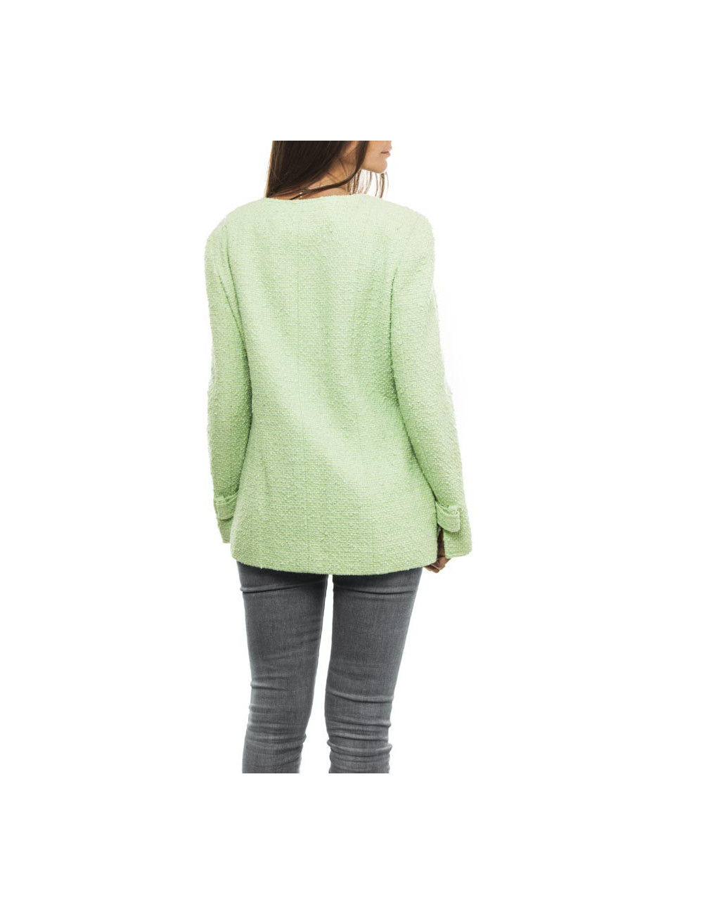 Veste CHANEL T 44 tweed vert d'eau 