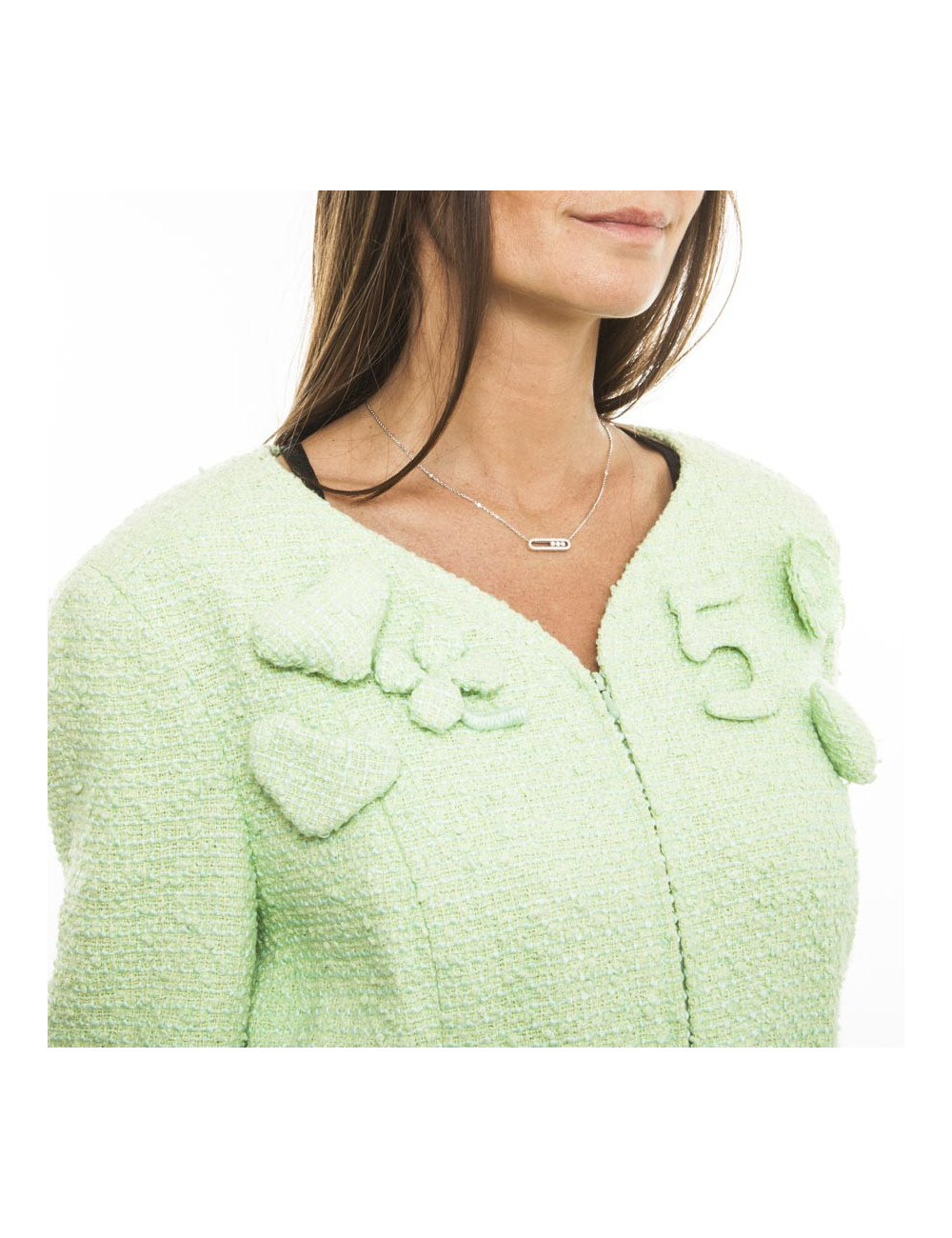 CHANEL  tweed jacket in anise green and light green Size 44FR