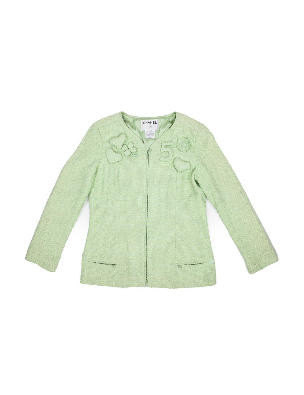 CHANEL  tweed jacket in anise green and light green Size 44FR